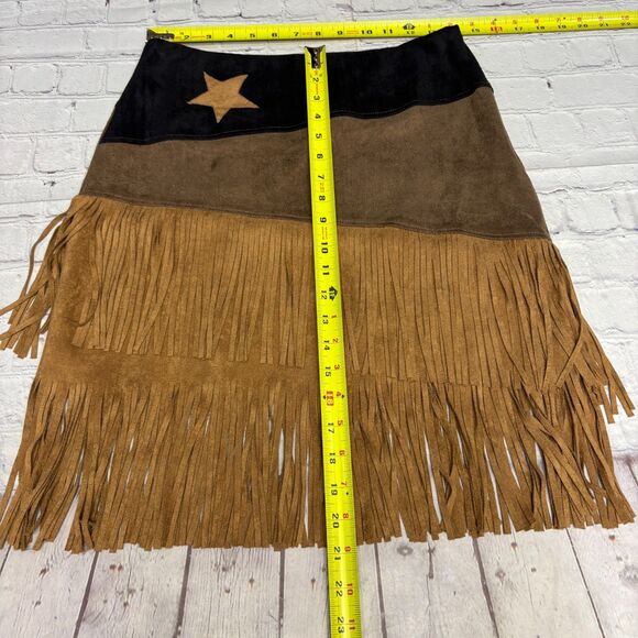 Vocal Faux Suede Fringe Mini Skirt Size Medium Western Boho Cowgirl C069 -19 - Picture 5 of 14